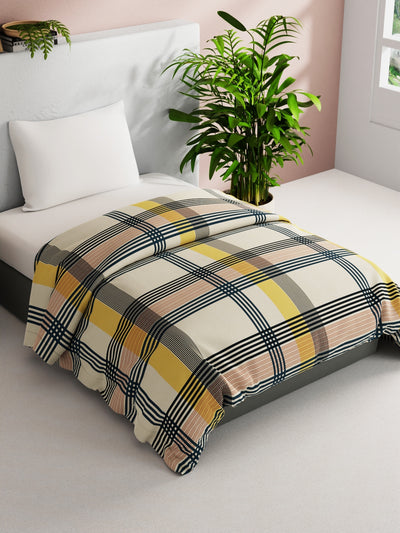 Super Soft 100% Natural Cotton Fabric Comforter For All Weather <small> (stripe-yellow/teal)</small>