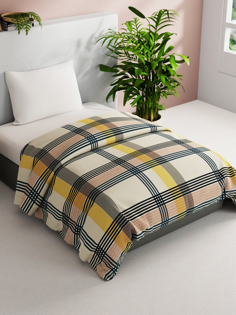 Super Soft 100% Natural Cotton Fabric Comforter For All Weather <small> (stripe-yellow/teal)</small>