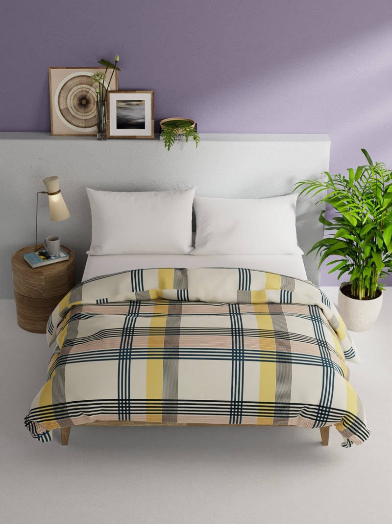 Super Soft 100% Natural Cotton Fabric Comforter For All Weather <small> (stripe-yellow/teal)</small>