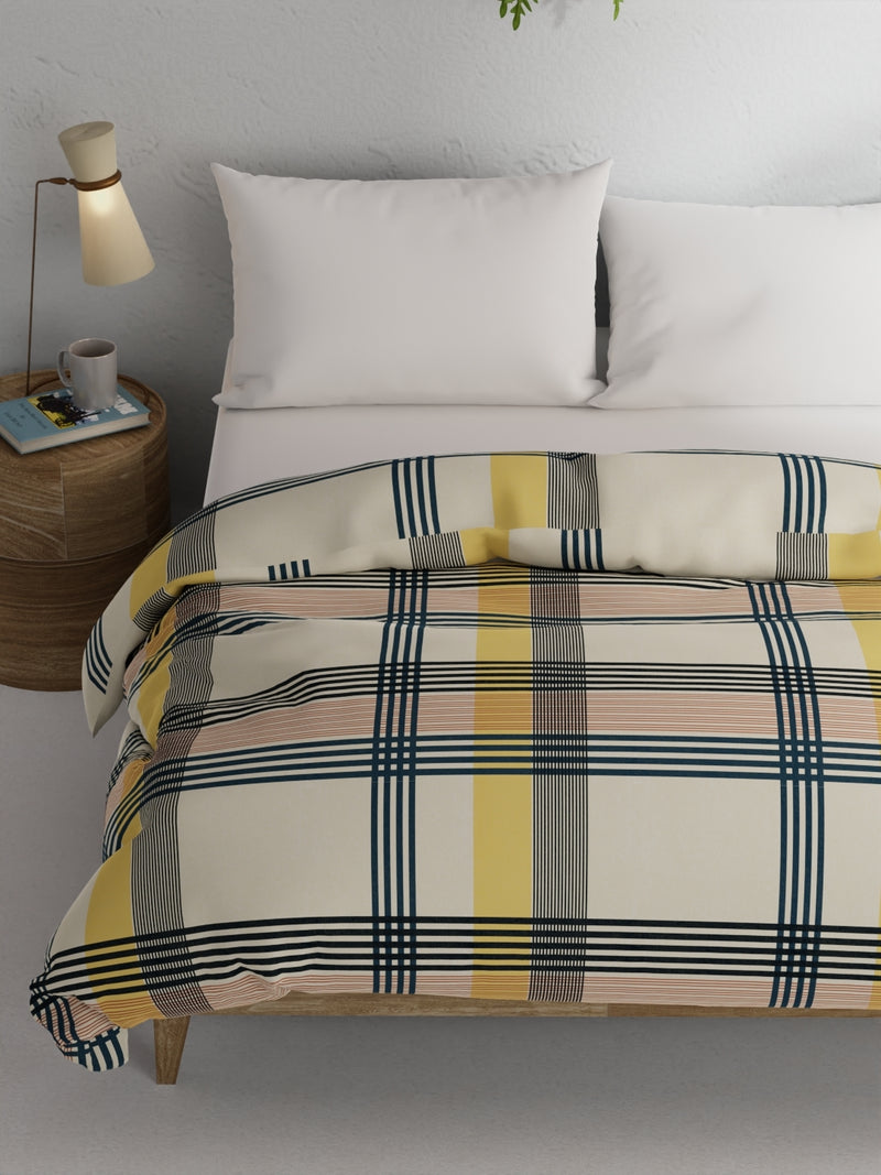 Super Soft 100% Natural Cotton Fabric Comforter For All Weather <small> (stripe-yellow/teal)</small>