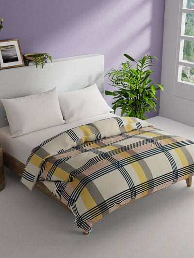 Super Soft 100% Natural Cotton Fabric Comforter For All Weather <small> (stripe-yellow/teal)</small>