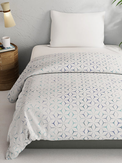 Super Soft 100% Natural Cotton Fabric Comforter For All Weather <small> (geometric-grey/blue)</small>