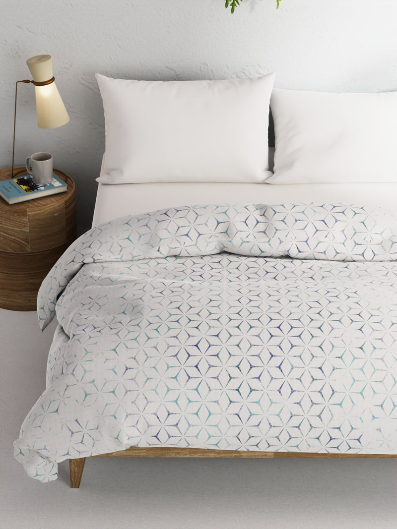 Super Soft 100% Natural Cotton Fabric Comforter For All Weather <small> (geometric-grey/blue)</small>