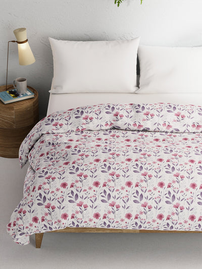 Super Soft 100% Natural Cotton Fabric Comforter For All Weather <small> (floral-pink/violet)</small>