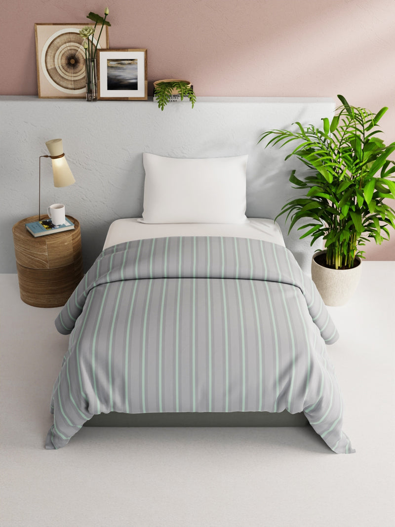 Super Soft 100% Natural Cotton Fabric Comforter For All Weather <small> (stripe-grey/mint)</small>