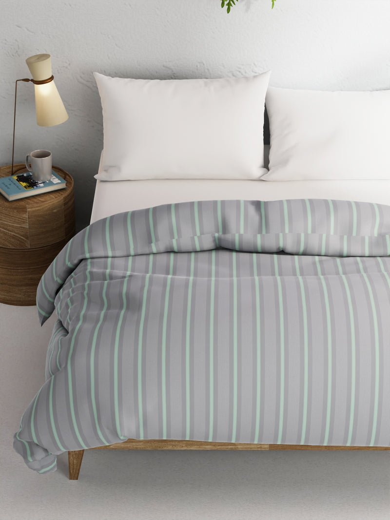 Super Soft 100% Natural Cotton Fabric Comforter For All Weather <small> (stripe-grey/mint)</small>