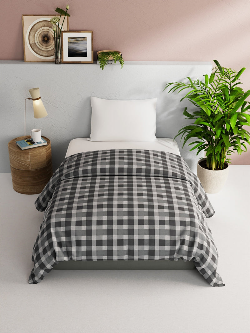 Super Soft 100% Natural Cotton Fabric Comforter For All Weather <small> (checks-grey)</small>