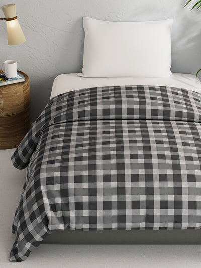 Super Soft 100% Natural Cotton Fabric Comforter For All Weather <small> (checks-grey)</small>