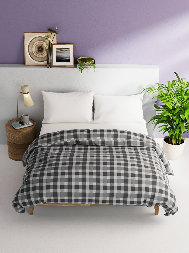 Super Soft 100% Natural Cotton Fabric Comforter For All Weather <small> (checks-grey)</small>