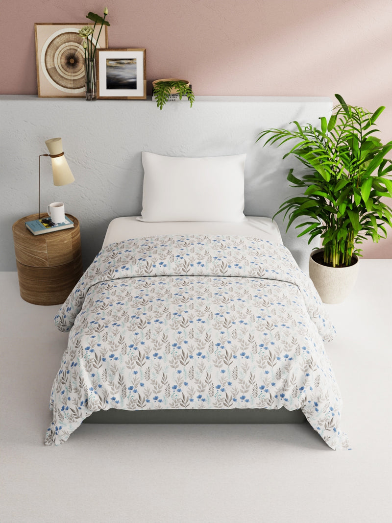 Super Soft 100% Natural Cotton Fabric Comforter For All Weather <small> (floral-blue/grey)</small>