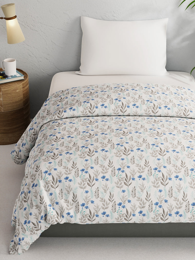 Super Soft 100% Natural Cotton Fabric Comforter For All Weather <small> (floral-blue/grey)</small>