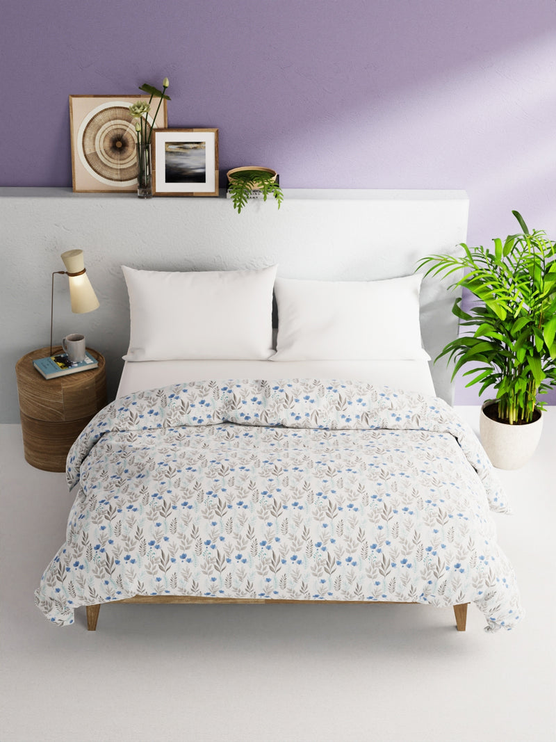 Super Soft 100% Natural Cotton Fabric Comforter For All Weather <small> (floral-blue/grey)</small>