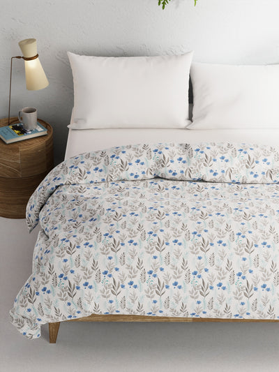 Super Soft 100% Natural Cotton Fabric Comforter For All Weather <small> (floral-blue/grey)</small>