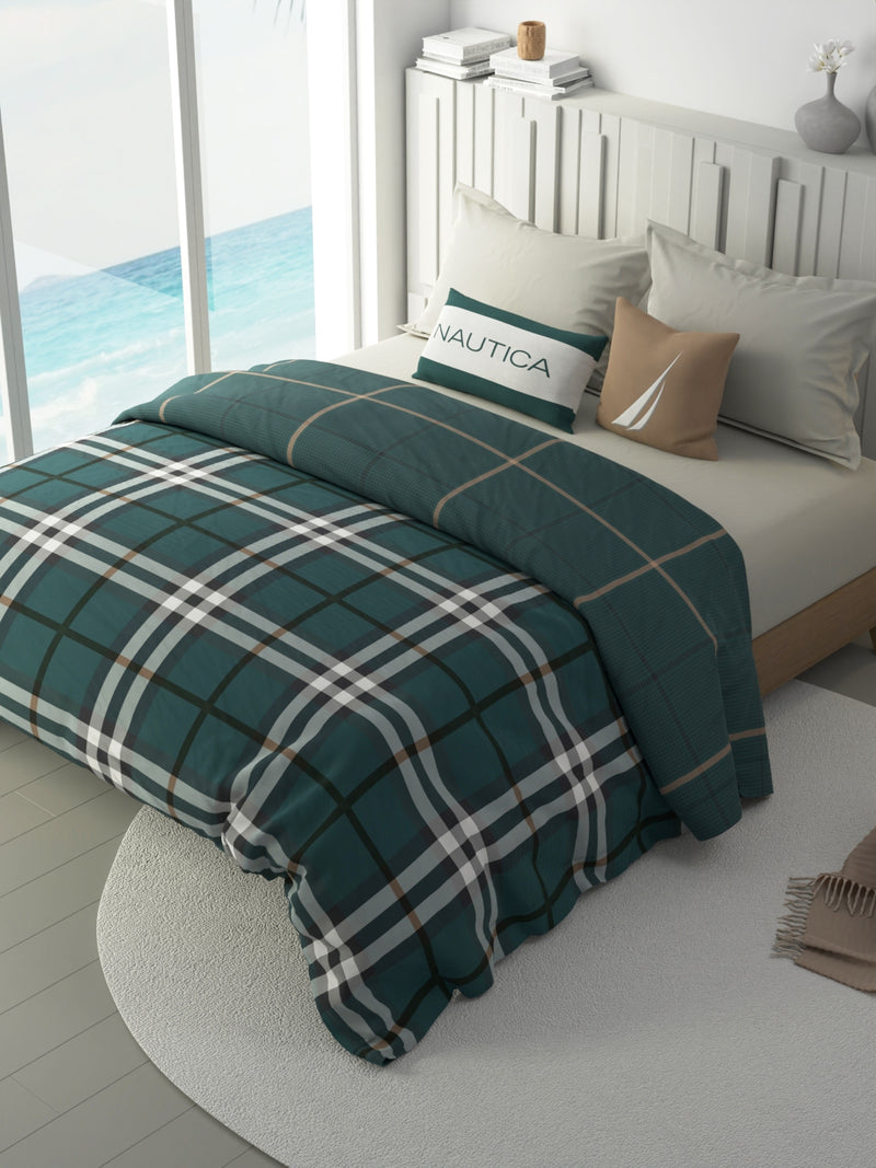 100% Premium Cotton Fabric Comforter For All Weather <small> (checks-green)</small>