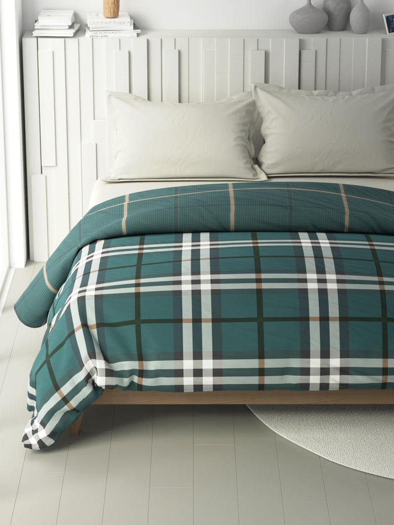 100% Premium Cotton Fabric Comforter For All Weather <small> (checks-green)</small>