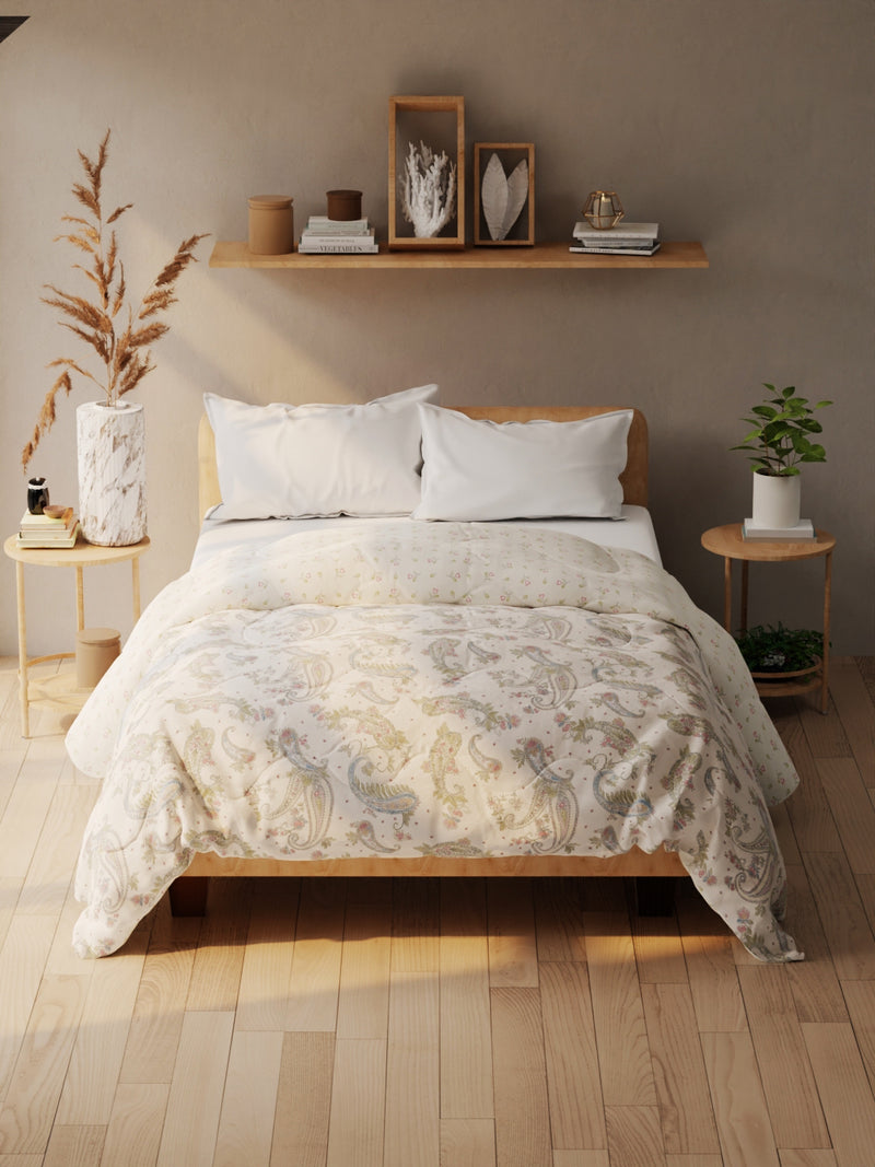 Super Soft Microfiber Double Comforter For All Weather <small> (floral-beige)</small>