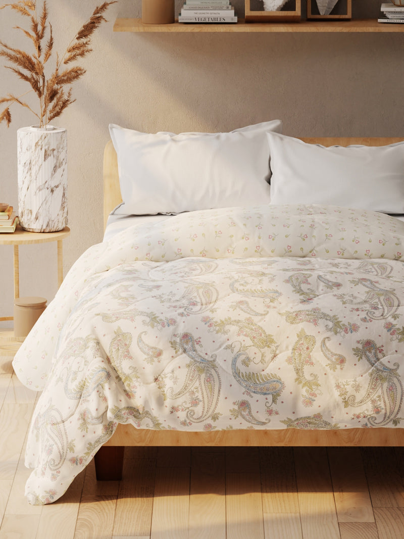 Super Soft Microfiber Double Comforter For All Weather <small> (floral-beige)</small>