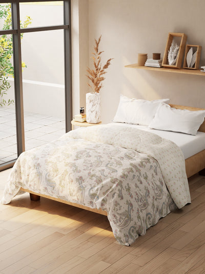 Super Soft Microfiber Double Comforter For All Weather <small> (floral-beige)</small>