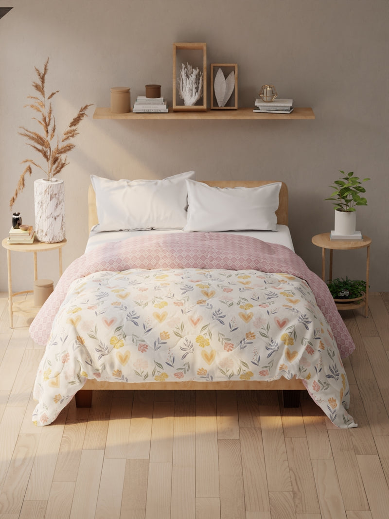 Super Soft Microfiber Double Comforter For All Weather <small> (floral-ivory/pink)</small>