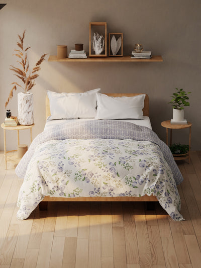 Super Soft Microfiber Double Comforter For All Weather <small> (floral-blue)</small>