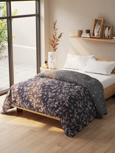 Super Soft Microfiber Double Comforter For All Weather <small> (floral-grey)</small>