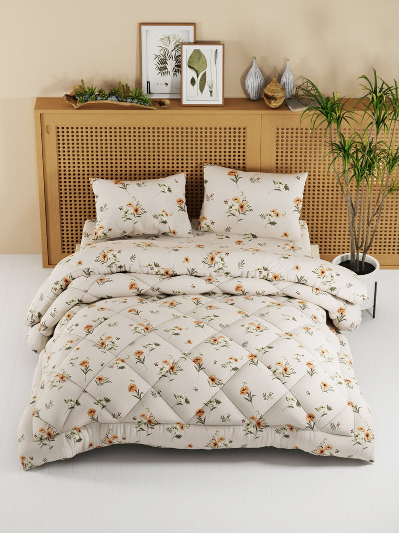 Extra Smooth Micro Double Comforter With 1 Double Bedsheet And 2 Pillow Covers For All Weather <small> (floral-sand)</small>