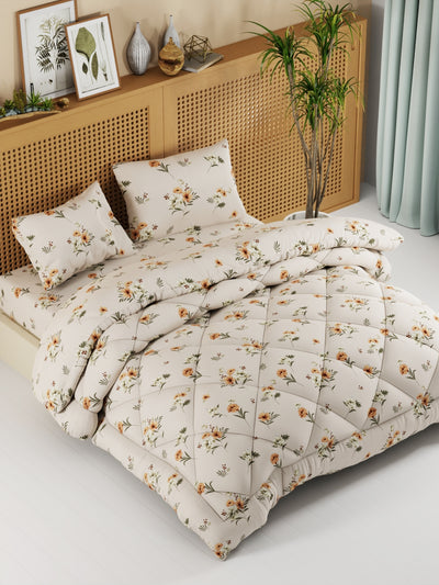 Extra Smooth Micro Double Comforter With 1 Double Bedsheet And 2 Pillow Covers For All Weather <small> (floral-sand)</small>