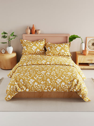 Extra Smooth Double Comforter With 1 Double Bedsheet 2 Pillow Covers, For Ac Room <small> (floral-mustard)</small>