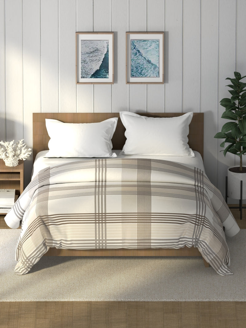 Super Soft 100% Cotton Fabric Comforter For All Weather <small> (stripe-beige/grey)</small>