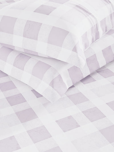 Super Soft 100% Cotton Double Comforter With 1 King Bedsheet And 2 Pillow Covers For All Weather <small> (checks-lavendar)</small>