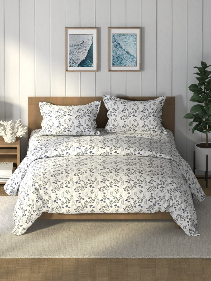 Super Soft 100% Cotton Double Comforter With 1 King Bedsheet And 2 Pillow Covers For All Weather <small> (floral-sharkfingrey)</small>