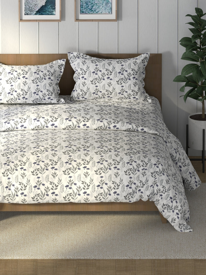 Super Soft 100% Cotton Double Comforter With 1 King Bedsheet And 2 Pillow Covers For All Weather <small> (floral-sharkfingrey)</small>