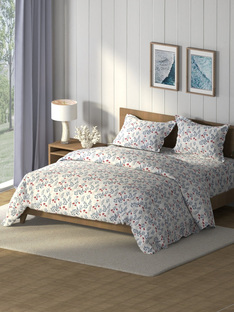 Super Soft 100% Cotton Double Comforter With 1 King Bedsheet And 2 Pillow Covers For All Weather <small> (floral-captainblue)</small>