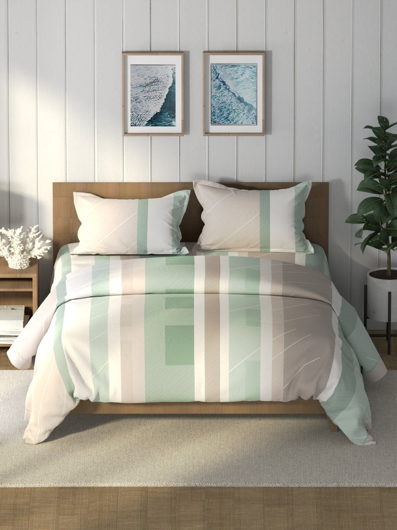 Super Soft 100% Cotton Double Comforter With 1 King Bedsheet And 2 Pillow Covers For All Weather <small> (geometric-fairgreen)</small>