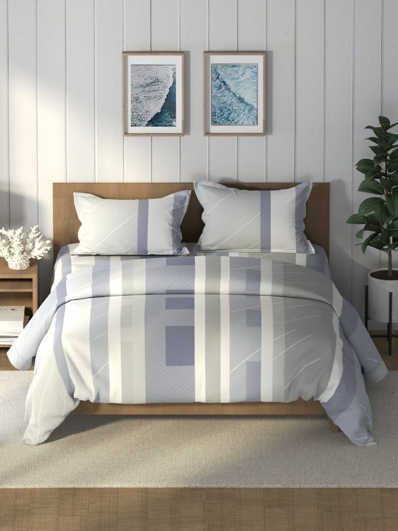 Super Soft 100% Cotton Double Comforter With 1 King Bedsheet And 2 Pillow Covers For All Weather <small> (geometric-blue)</small>