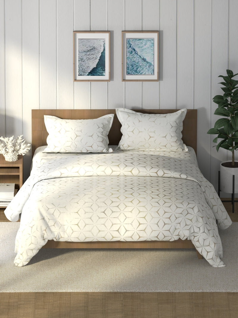 Super Soft 100% Cotton Double Comforter With 1 King Bedsheet And 2 Pillow Covers For All Weather <small> (geometric-naturalbeige)</small>