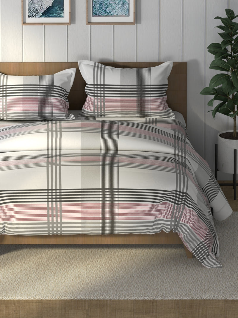 Super Soft 100% Cotton Double Comforter With 1 King Bedsheet And 2 Pillow Covers For All Weather <small> (stripe-red/grey)</small>