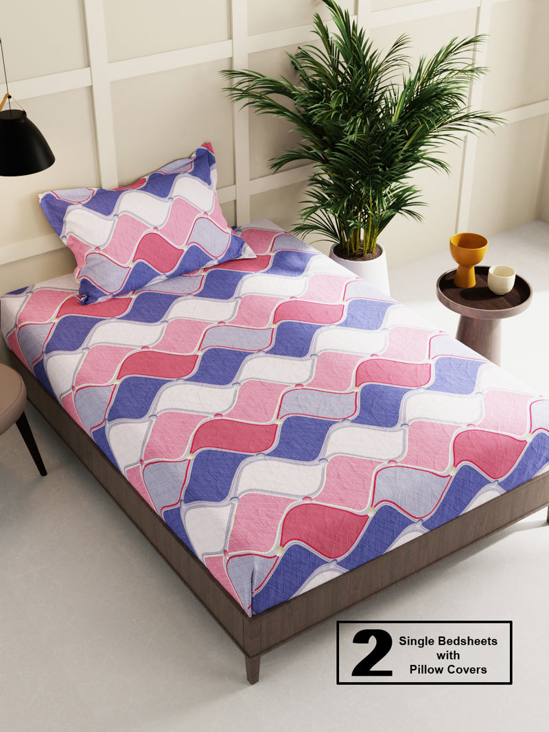 Extra Smooth Micro 2 Single Bedsheet With 2 Pillow Cover <small> (abstract-blue/multi)</small>