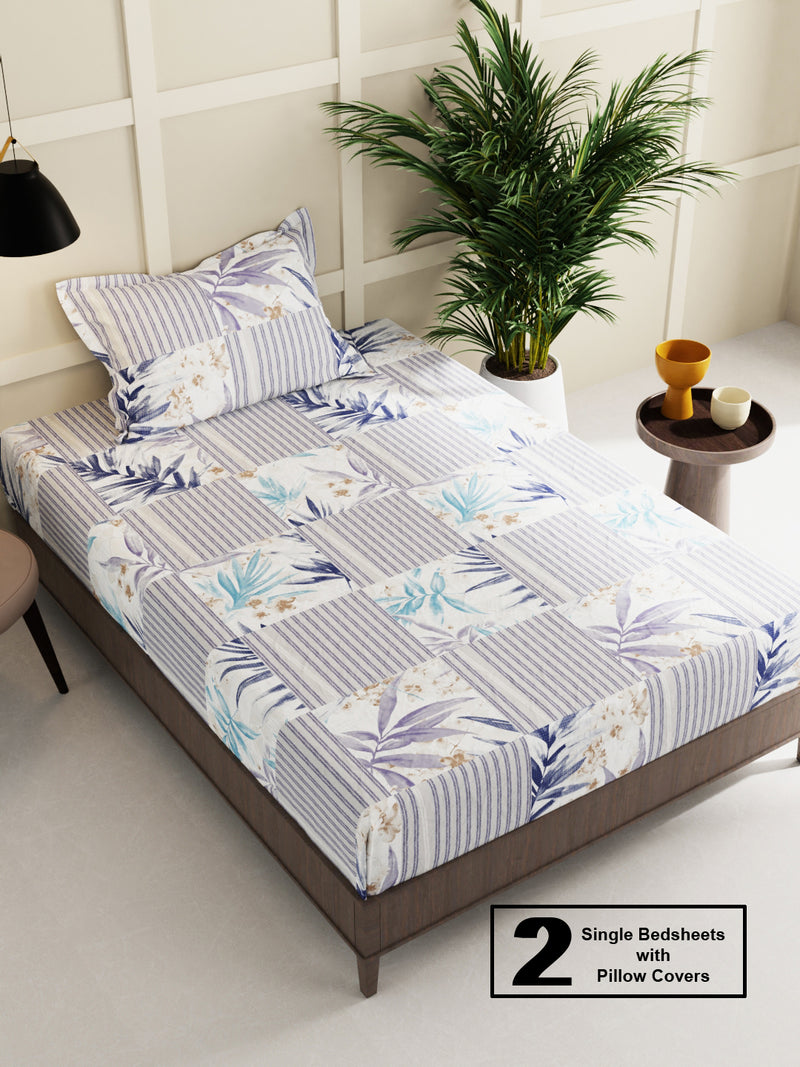 Extra Smooth Micro 2 Single Bedsheet With 2 Pillow Cover <small> (stripe-blue/multi)</small>