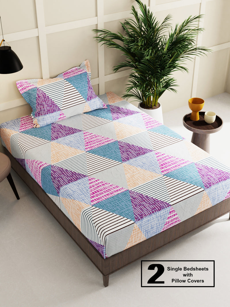 Extra Smooth Micro 2 Single Bedsheet With 2 Pillow Cover <small> (geometric-multi)</small>