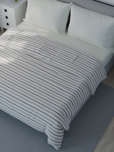 Super Soft Bamboo Cotton Blanket With Pure Cotton Flannel Filling <small> (stripe-ivory/khaki)</small>