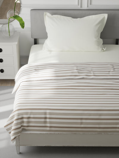 Super Soft Bamboo Cotton Blanket With Pure Cotton Flannel Filling <small> (stripe-ivory/khaki)</small>