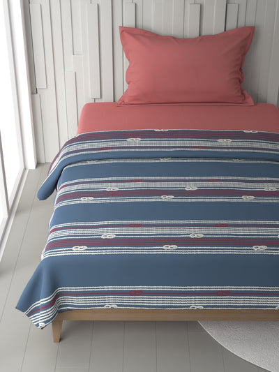 100% Premium Cotton Blanket With Pure Cotton Flannel Filling <small> (ornamental-blue/red)</small>