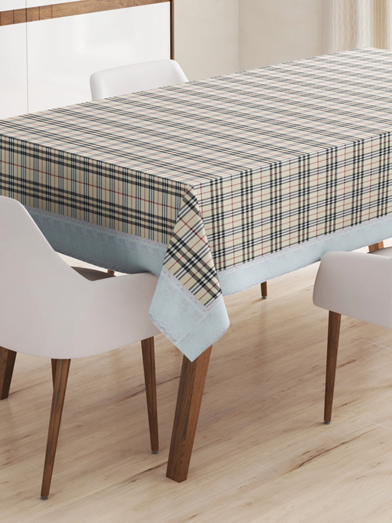 Vinyl Pvc Dining Table Cover Easy To Clean Table Cloth <small> (checks-beige)</small>