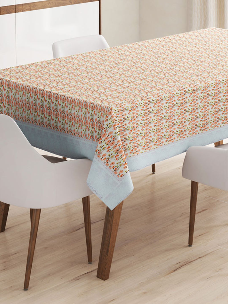 Vinyl Pvc Dining Table Cover Easy To Clean Table Cloth <small> (floral-orange/ivory)</small>