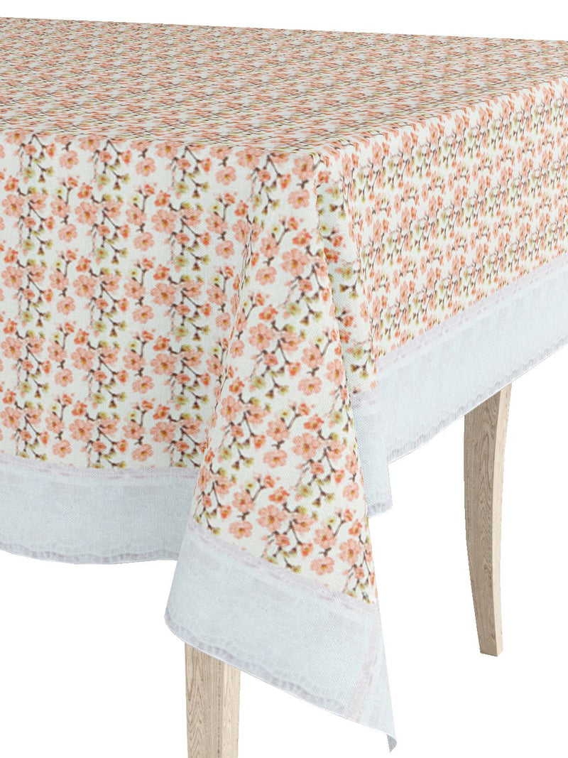 Vinyl Pvc Dining Table Cover Easy To Clean Table Cloth <small> (floral-orange/ivory)</small>