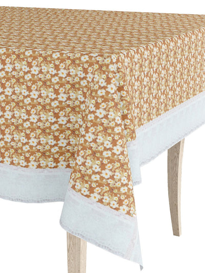 Vinyl Pvc Dining Table Cover Easy To Clean Table Cloth <small> (floral-lt.brown)</small>