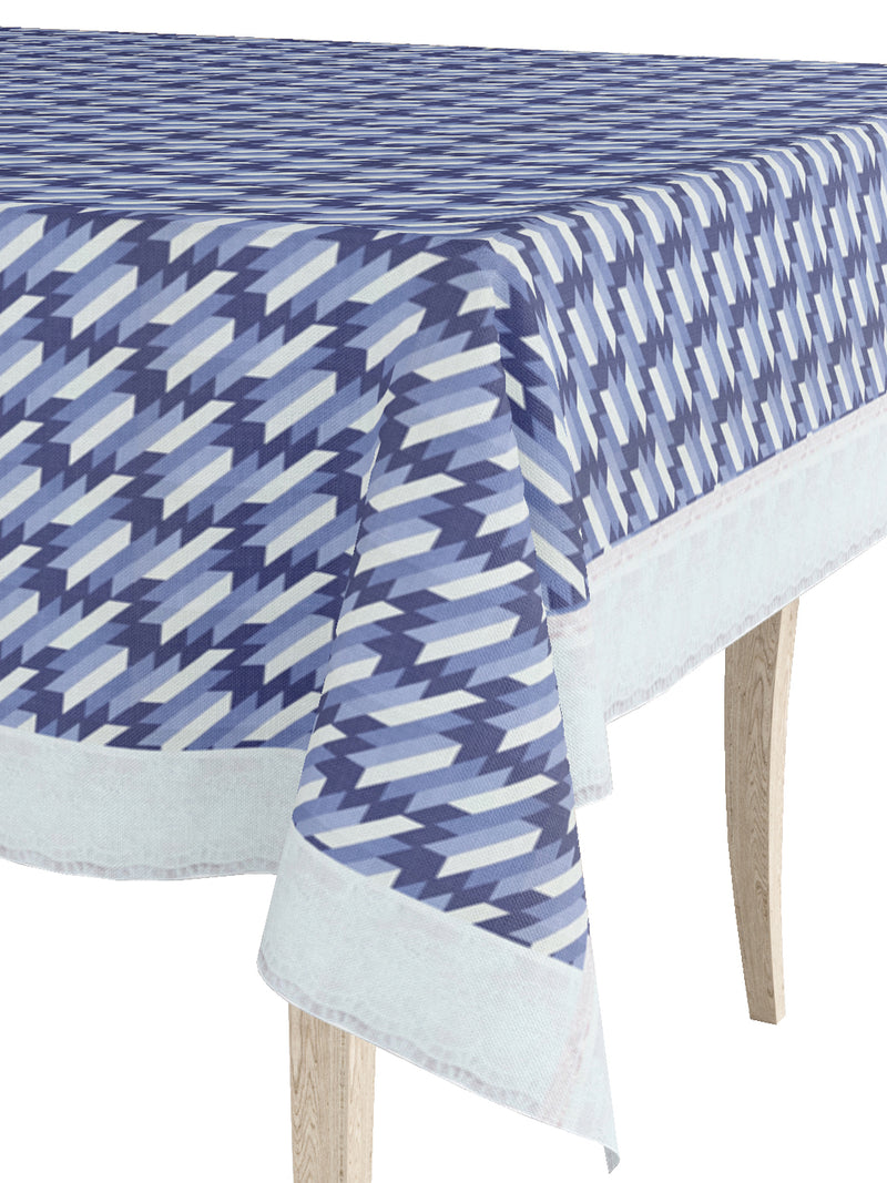 Vinyl Pvc Dining Table Cover Easy To Clean Table Cloth <small> (geometric-blue/ivory)</small>