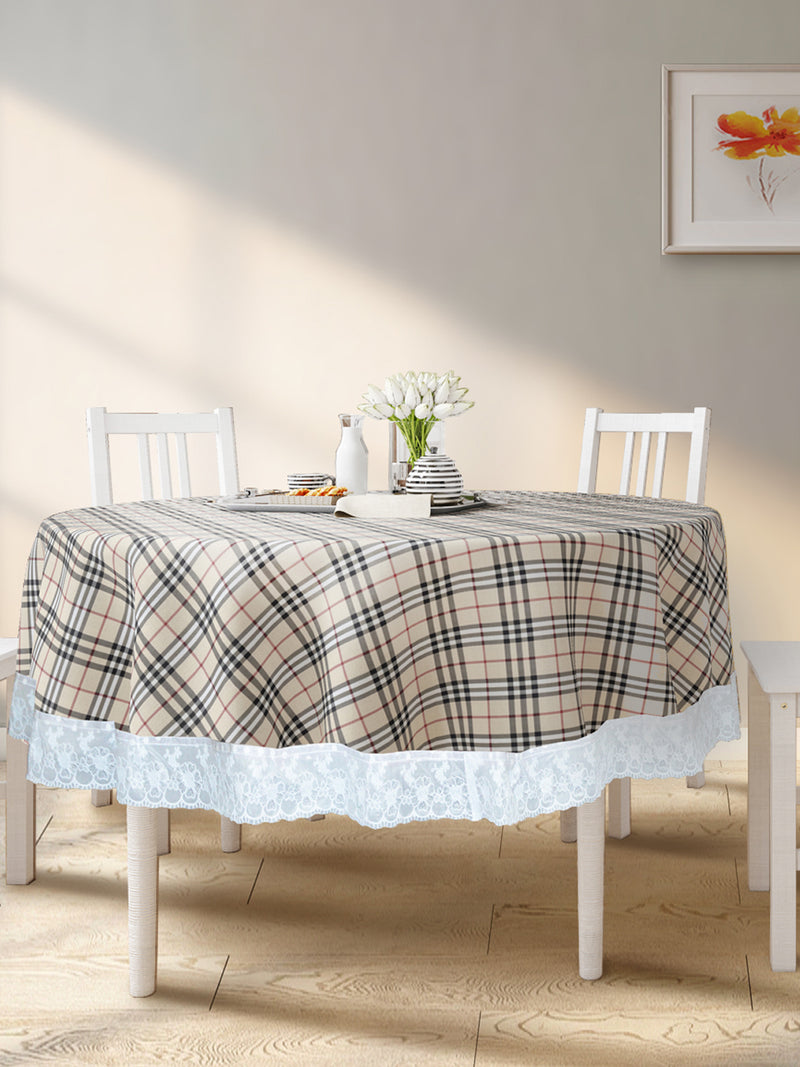 Vinyl Pvc Dining Table Cover Easy To Clean Table Cloth <small> (checks-beige)</small>