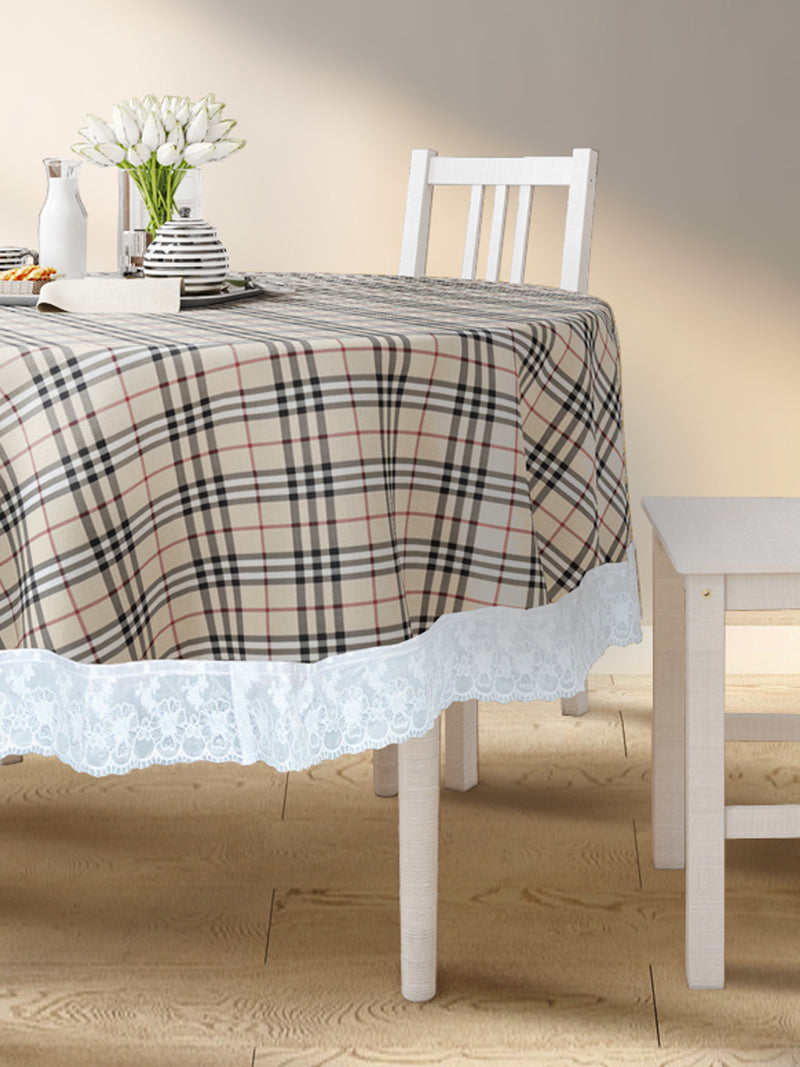 Vinyl Pvc Dining Table Cover Easy To Clean Table Cloth <small> (checks-beige)</small>